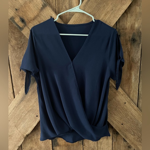 Tops - NAVY LOOSE WRAP AROUND CHIFFON SHIRT